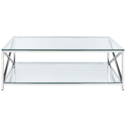 Modern Glass Coffee Table With Silver Steel Frame 120 x 60cm