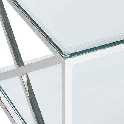 Modern Glass Coffee Table With Silver Steel Frame 120 x 60cm