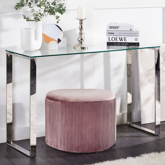 Console Table GlassTop Silver Stainless Steel Frame 120 x 40cm