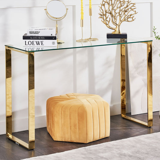 Modern Console Table Clear Glass Top With Gold Stainless Steel Frame 120 X 40cm