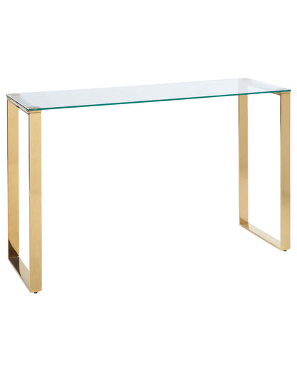 Modern Console Table Clear Glass Top With Gold Stainless Steel Frame 120 X 40cm