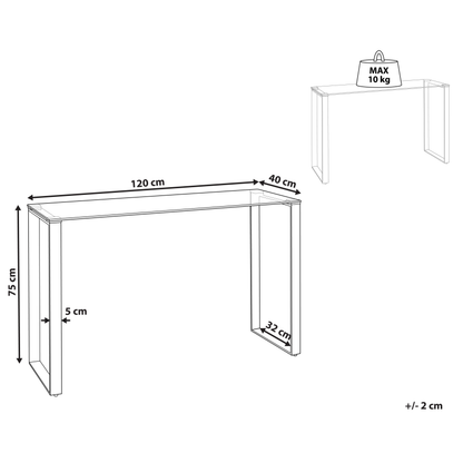 Modern Console Table Clear Glass Top With Gold Stainless Steel Frame 120 X 40cm