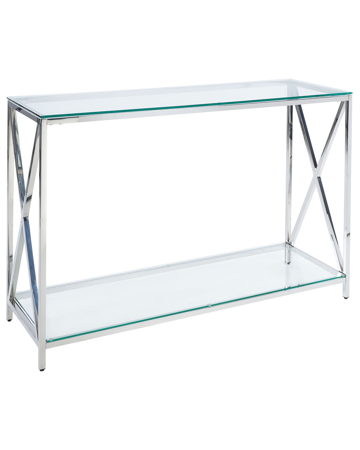 Modern Console Table With Transparent Glass Top And Silver Stainless Steel Frame 120 X 40cm