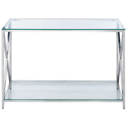 Modern Console Table With Transparent Glass Top And Silver Stainless Steel Frame 120 X 40cm