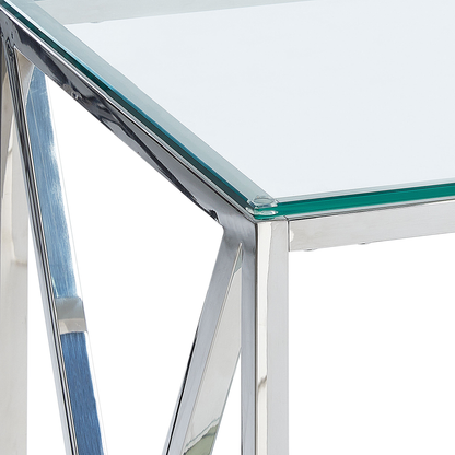 Modern Console Table With Transparent Glass Top And Silver Stainless Steel Frame 120 X 40cm