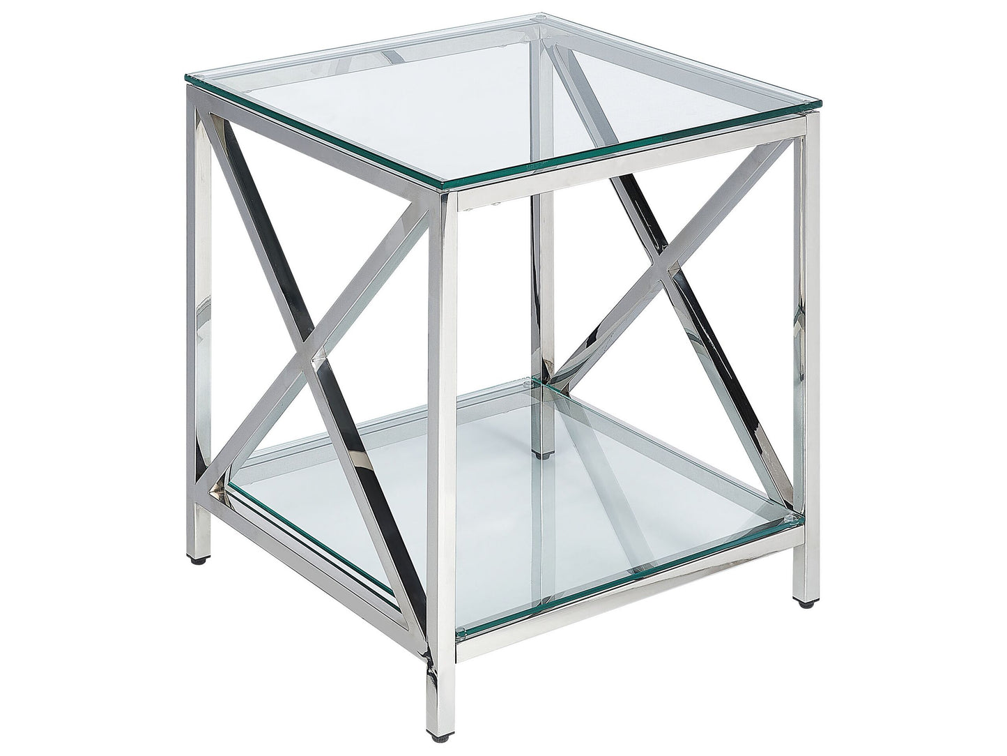 Glass Side Table Stainless Steel Frame 45 x 45cm