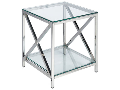Glass Side Table Stainless Steel Frame 45 x 45cm