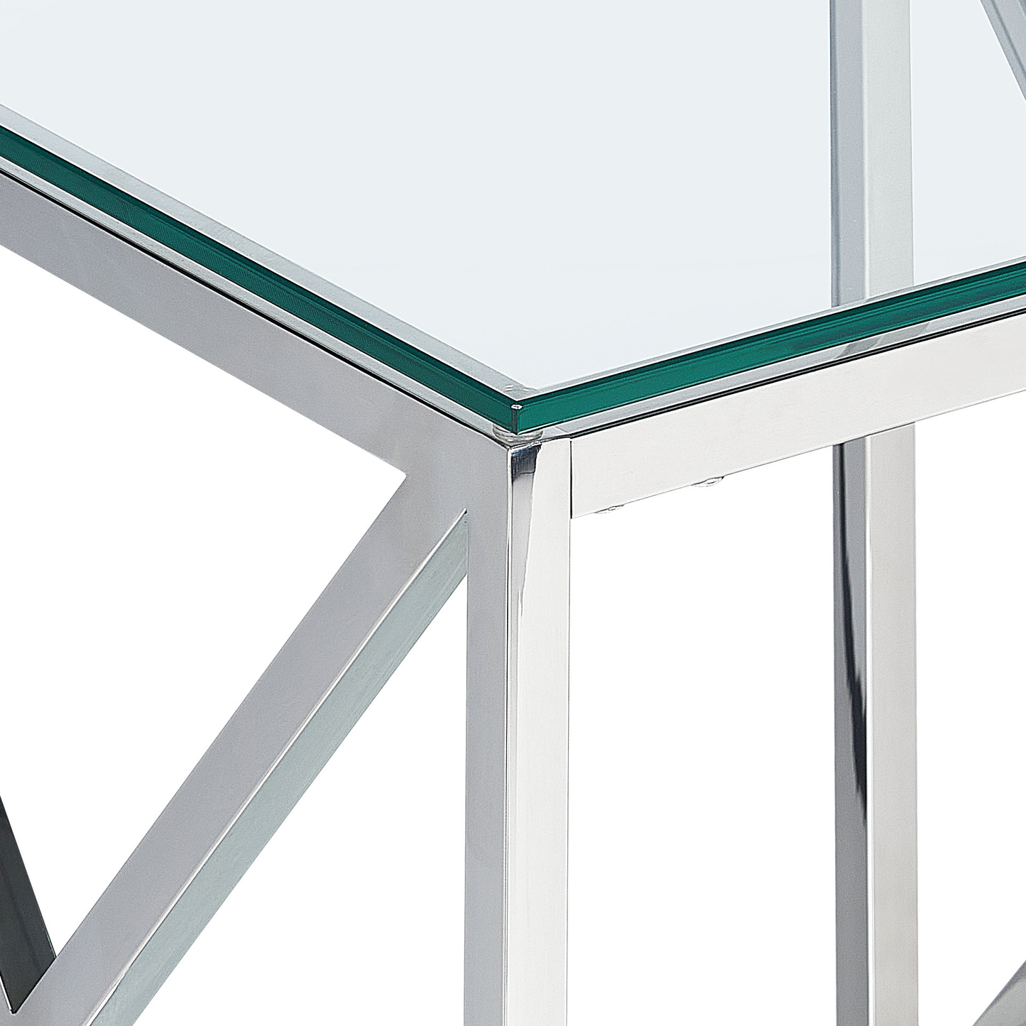 Glass Side Table Stainless Steel Frame 45 x 45cm