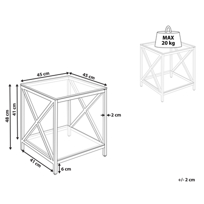 Glass Side Table Stainless Steel Frame 45 x 45cm