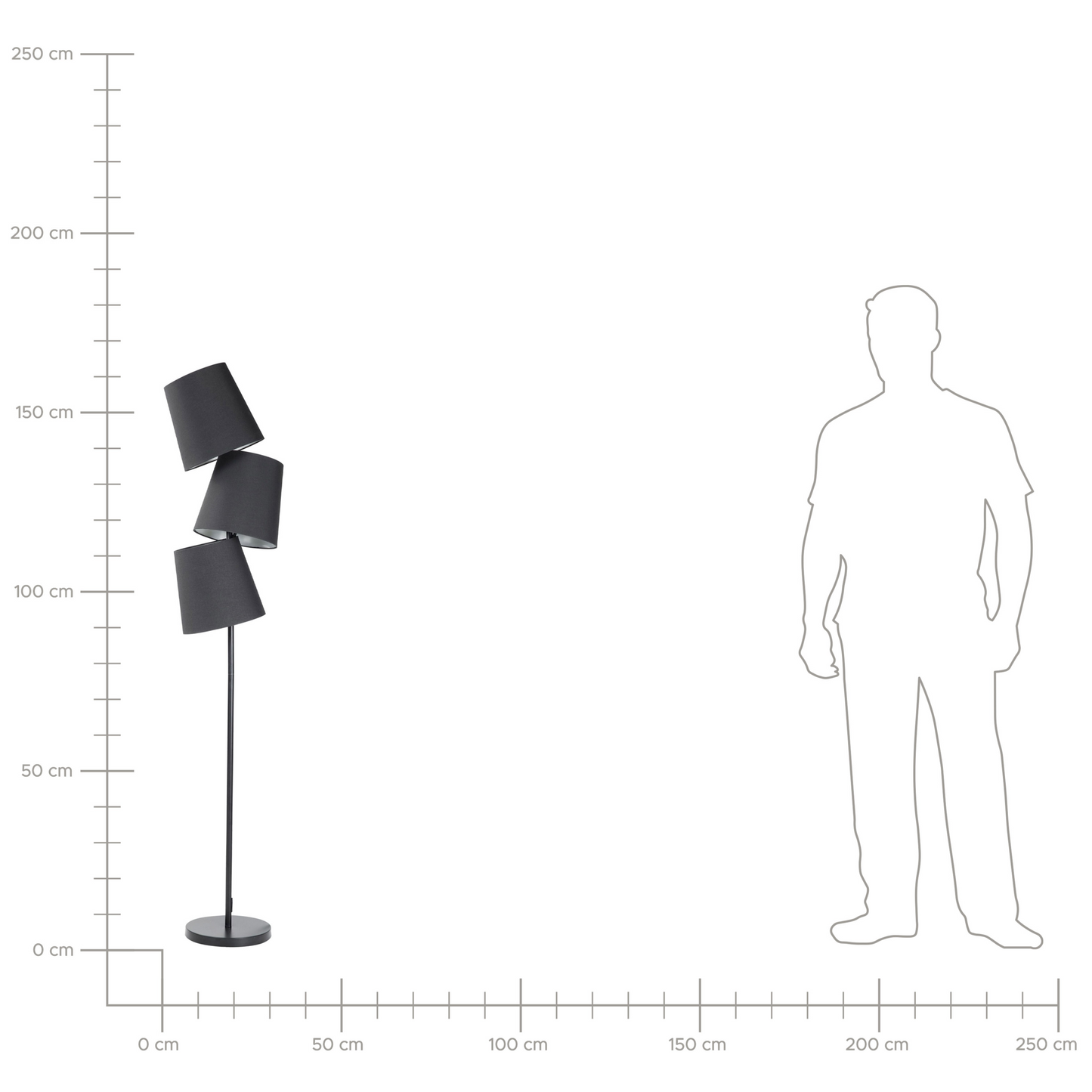 Floor Lamp Black Metal 164cm Triple Shade Modern Design With Polyester Cone Shades