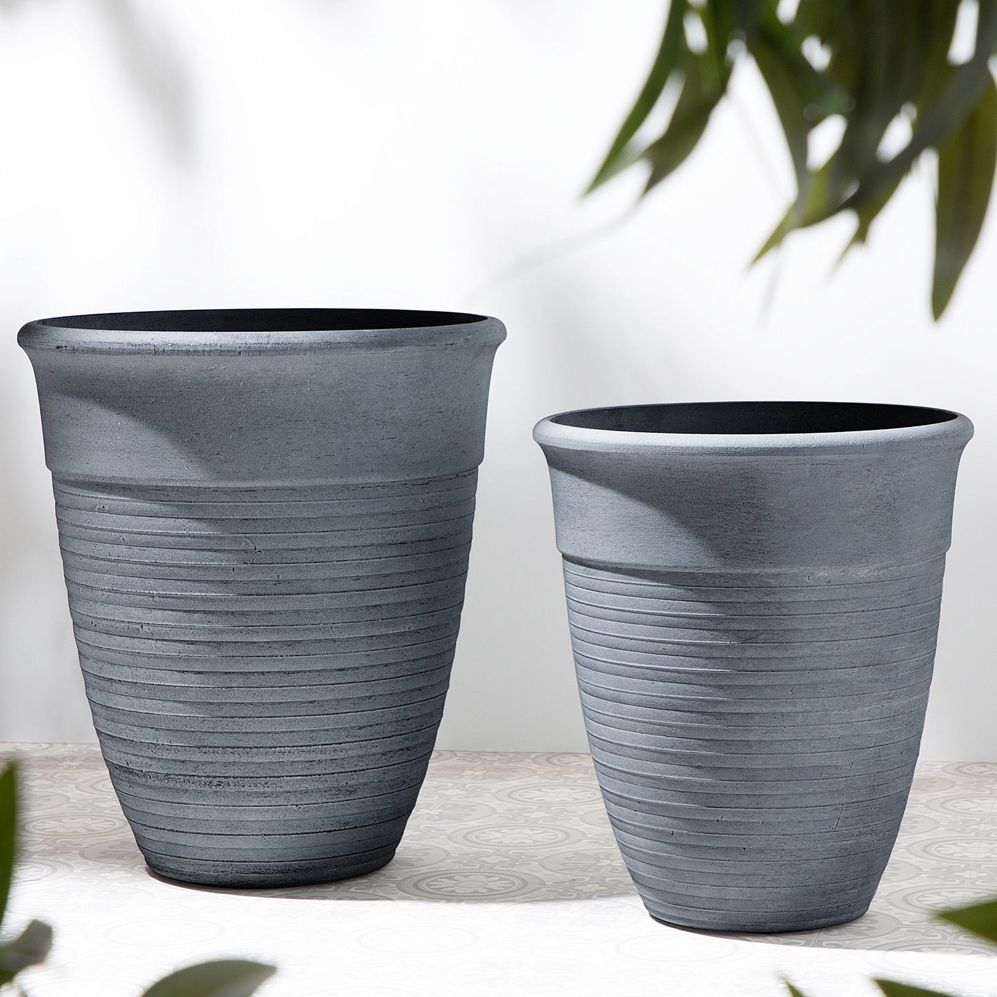 Set of 2 Grey Polyresin Plant Pots 50cm All-Weather Square