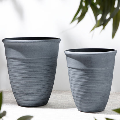 Set of 2 Grey Polyresin Plant Pots 50cm All-Weather Square