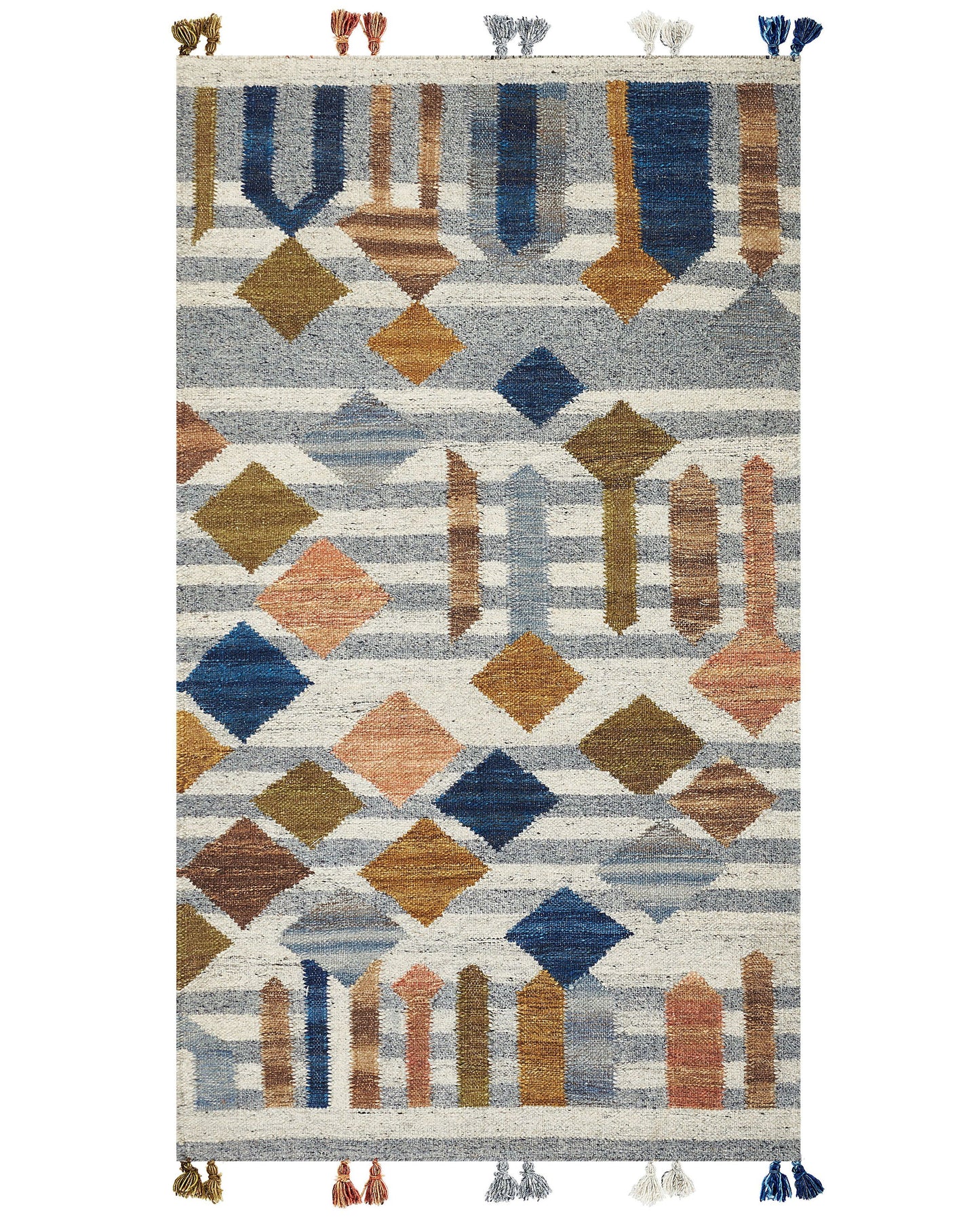 Kilim Multicolour Boho Wool Cotton Rug 80 x 150cm Handmade Tassels