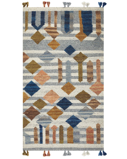 Kilim Multicolour Boho Wool Cotton Rug 80 x 150cm Handmade Tassels