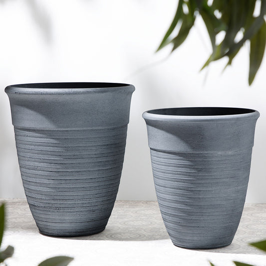 All Weather Grey Polyresin Plant Pots 43cm Set Of 2
