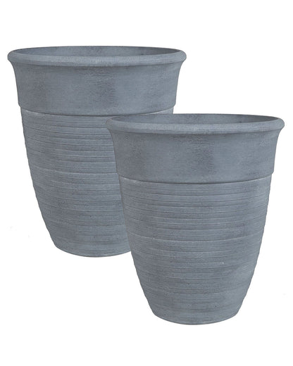 All Weather Grey Polyresin Plant Pots 43cm Set Of 2