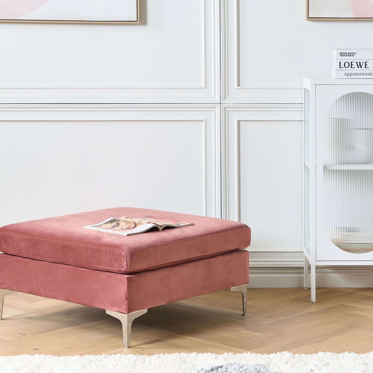 Pink Velvet Ottoman With Silver Legs Glamour Style