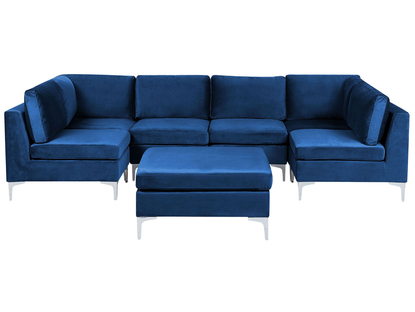 Modular Sofa Blue Velvet U Shape 6 Seater Ottoman