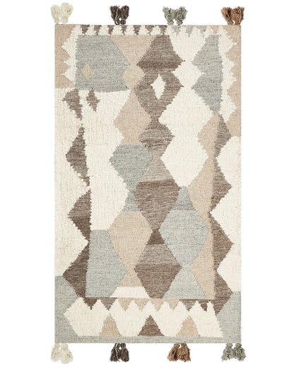 Kilim Area Rug Multicolour Wool And Cotton Handmade Boho Patchwork 80 X 150cm Tassels