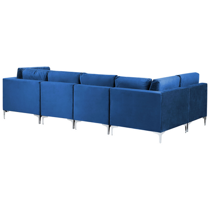 Modular Sofa Blue Velvet U Shape 6 Seater Ottoman