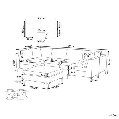 Modular Sofa Blue Velvet U Shape 6 Seater Ottoman