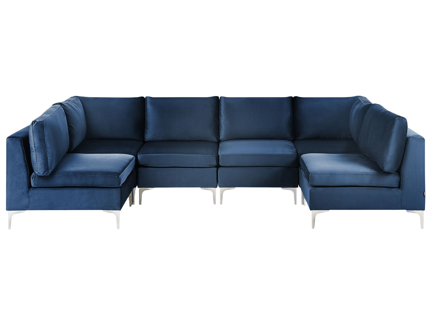 Modular Sofa Blue Velvet U Shape 6 Seater With Silver Legs