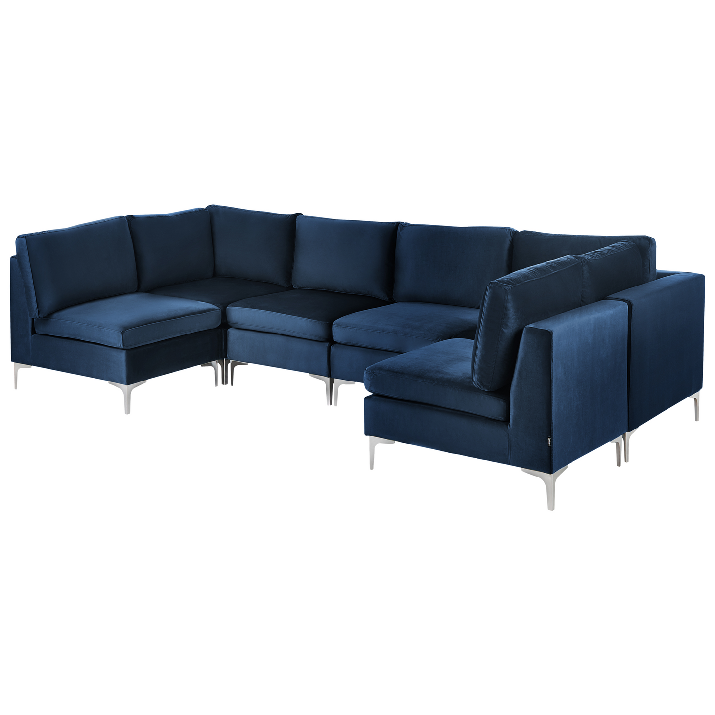 Modular Sofa Blue Velvet U Shape 6 Seater With Silver Legs