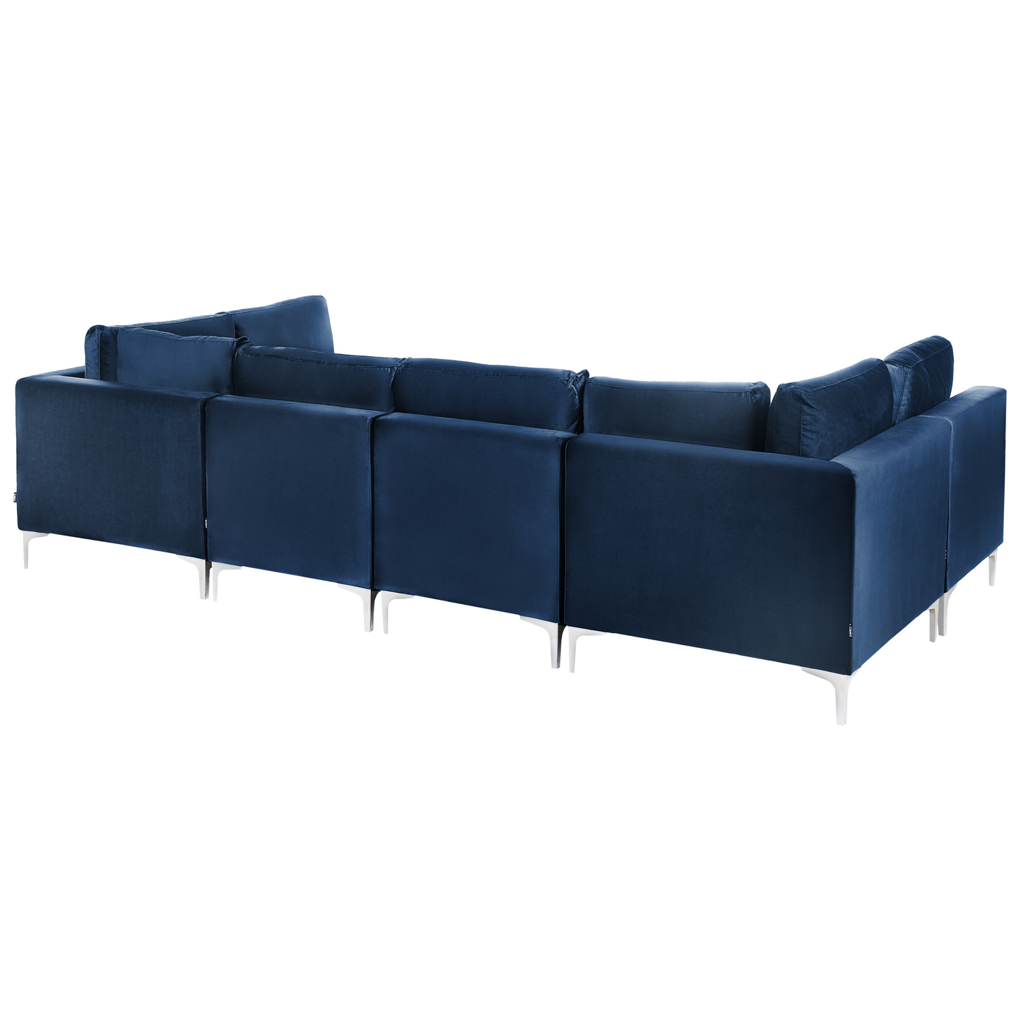 Modular Sofa Blue Velvet U Shape 6 Seater With Silver Legs