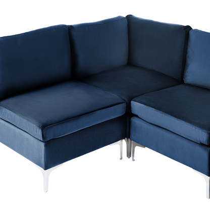 Modular Sofa Blue Velvet U Shape 6 Seater With Silver Legs
