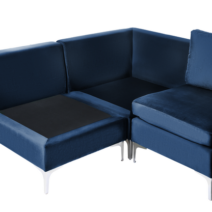 Modular Sofa Blue Velvet U Shape 6 Seater With Silver Legs