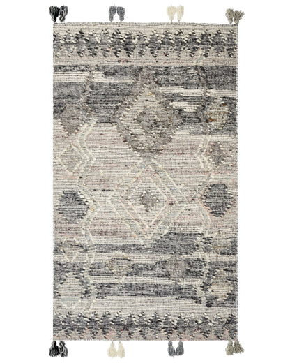 Kilim Grey Wool and Cotton Handmade Boho Patchwork Rug 80 x 150 Tassels