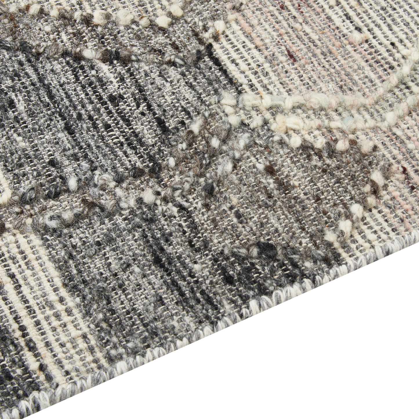 Kilim Grey Wool and Cotton Handmade Boho Patchwork Rug 80 x 150 Tassels