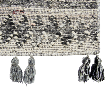 Kilim Grey Wool and Cotton Handmade Boho Patchwork Rug 80 x 150 Tassels