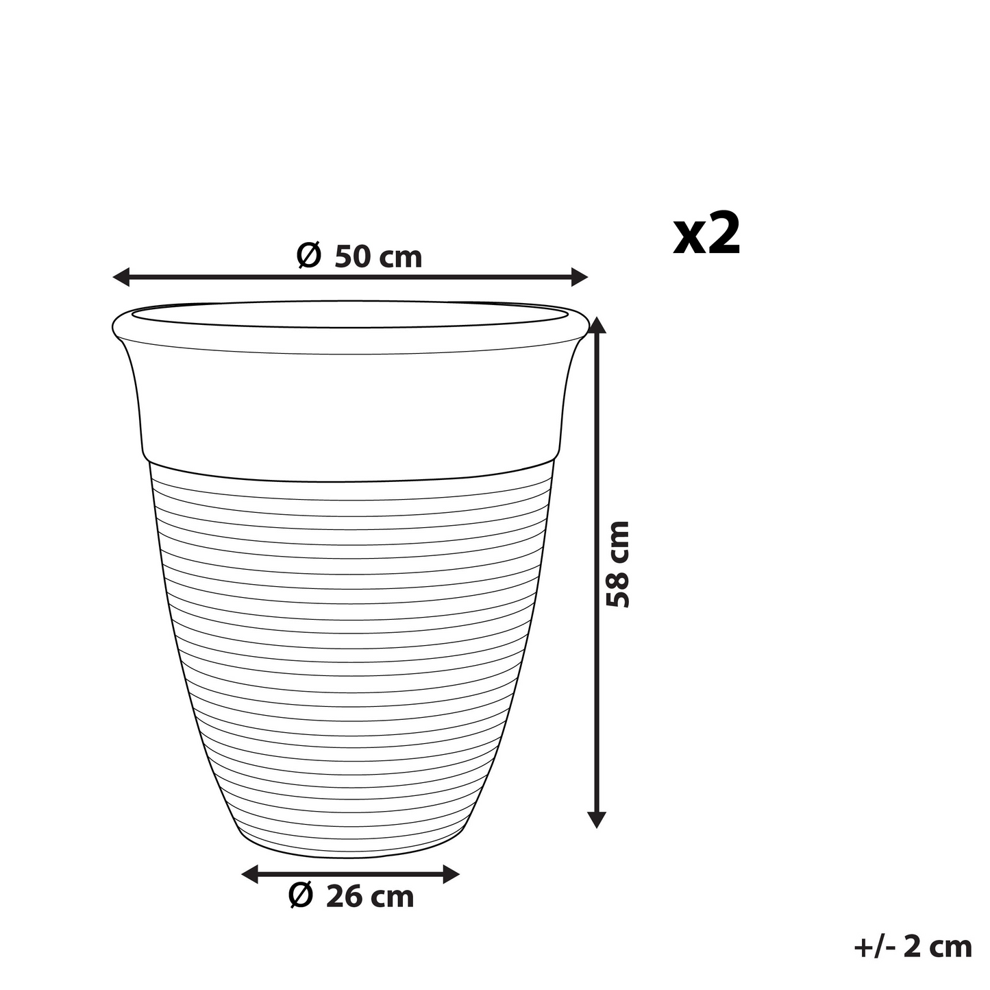 Set of 2 Grey Polyresin Plant Pots 50cm All-Weather Square