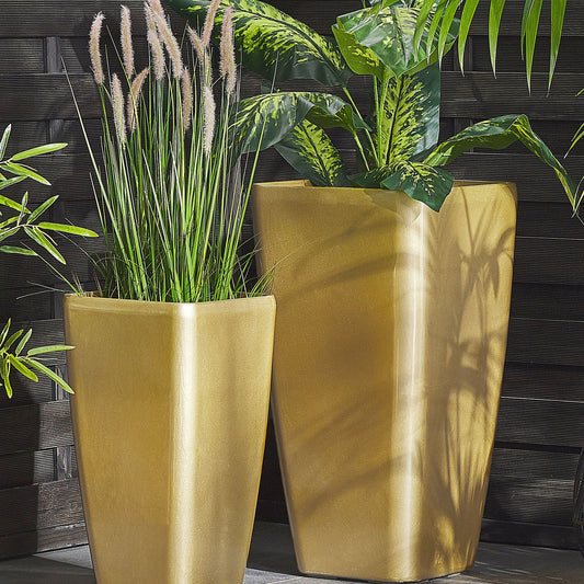 Set of 2 Outdoor Planter Pots Square Stone Mix All Weather