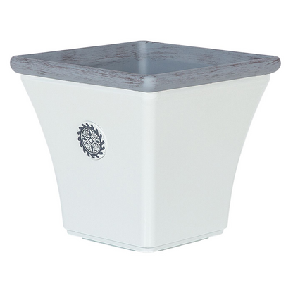 White Stone Planters Set Of 2 All Weather Outdoor Square 32 x 32 x 31cm UV Resistant