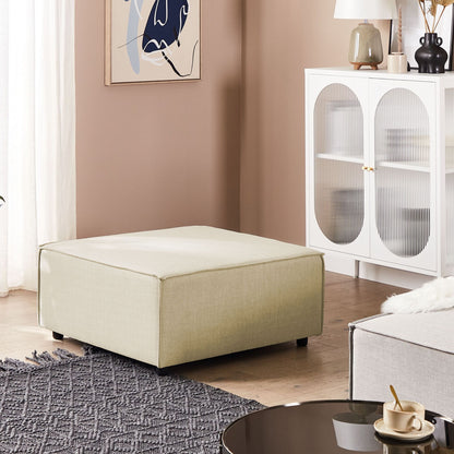 Beige Linen Ottoman Square Footstool Modern Design
