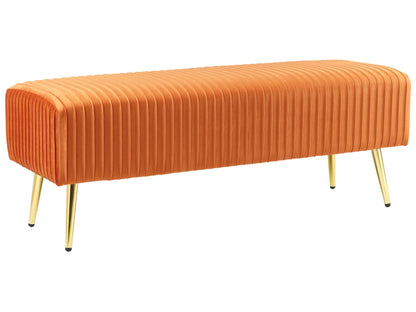 Bench Orange Velvet Upholstered Gold Metal Legs 118 x 40cm