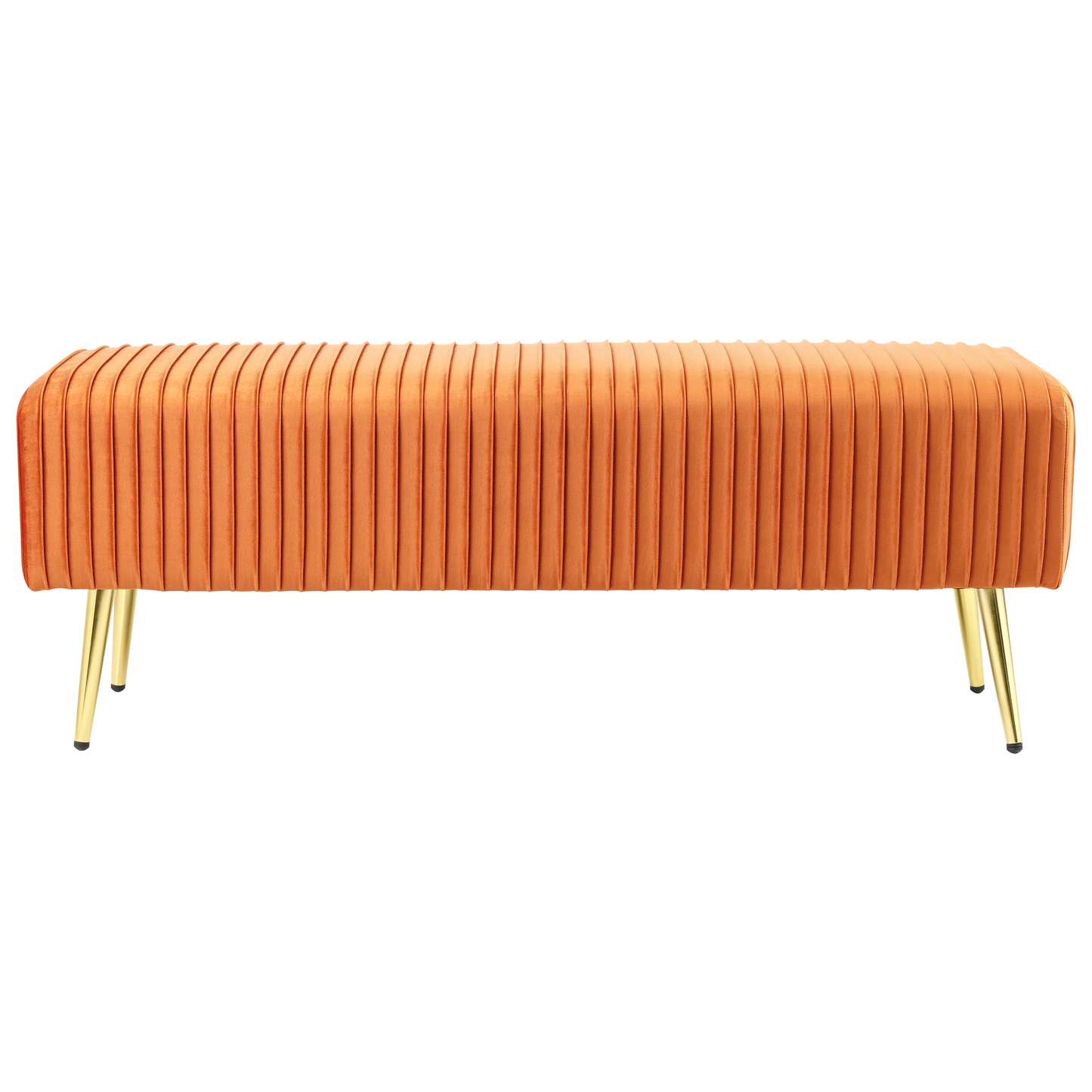 Bench Orange Velvet Upholstered Gold Metal Legs 118 x 40cm