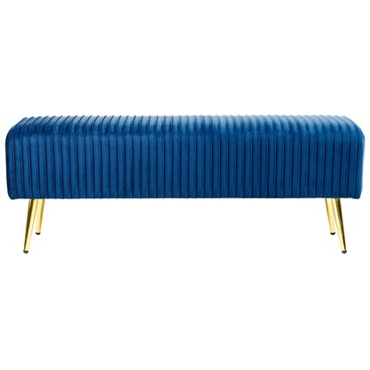 Blue Velvet Bench With Gold Metal Legs 118 x 40cm
