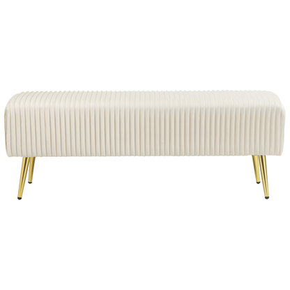 Velvet Bench Off White With Gold Metal Legs 118 x 40cm