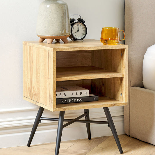 LumaNest Bedside Table Light Brown MDF With 2 Open Shelves