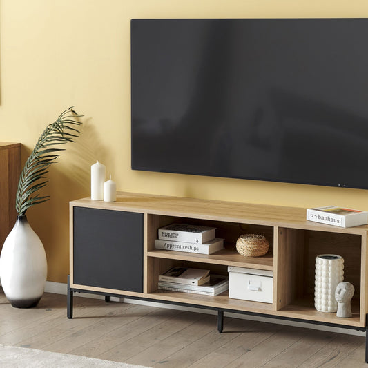 NovaHome TV Stand Light Brown Grey MDF 1 Cabinet 2 Shelves