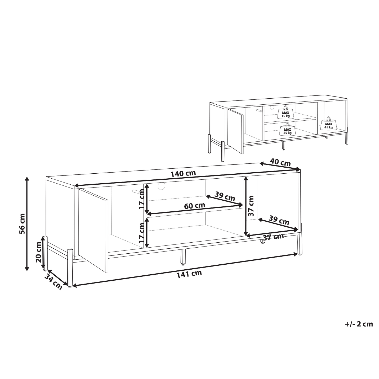 NovaHome TV Stand Light Brown Grey MDF 1 Cabinet 2 Shelves