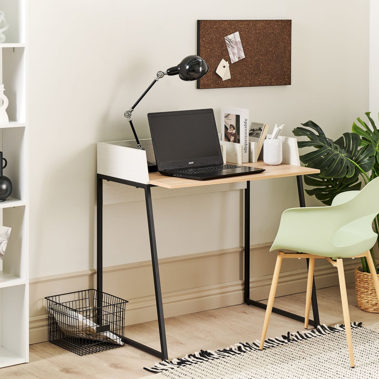 Home Office Lux Desk 90x60 cm Two Tone Light Brown And White MDF Top With Grommet Hole Organizers