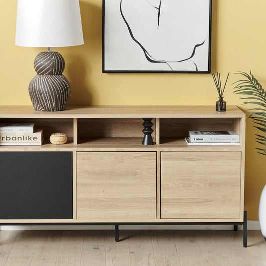 HavenHome Three Door Sideboard Light Brown Grey MDF Finish