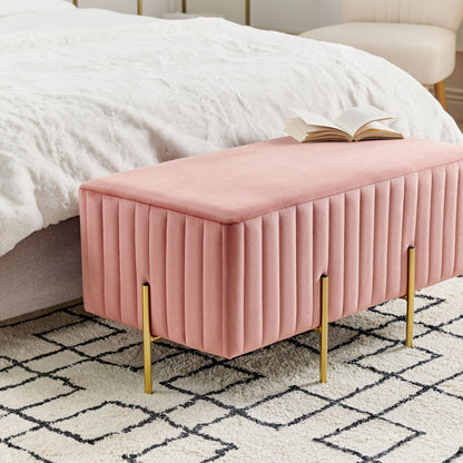 Pink Velvet Bench With Gold Metal Legs 93 x 48cm