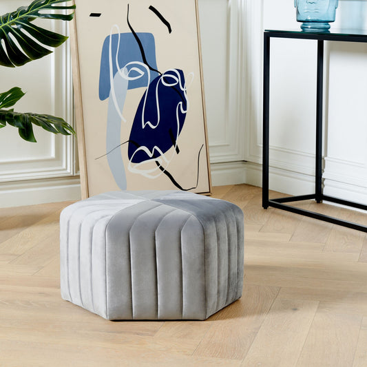 Ottman Grey Velvet Hexagonal Pouffe Footstool 53 x 48 x 29cm