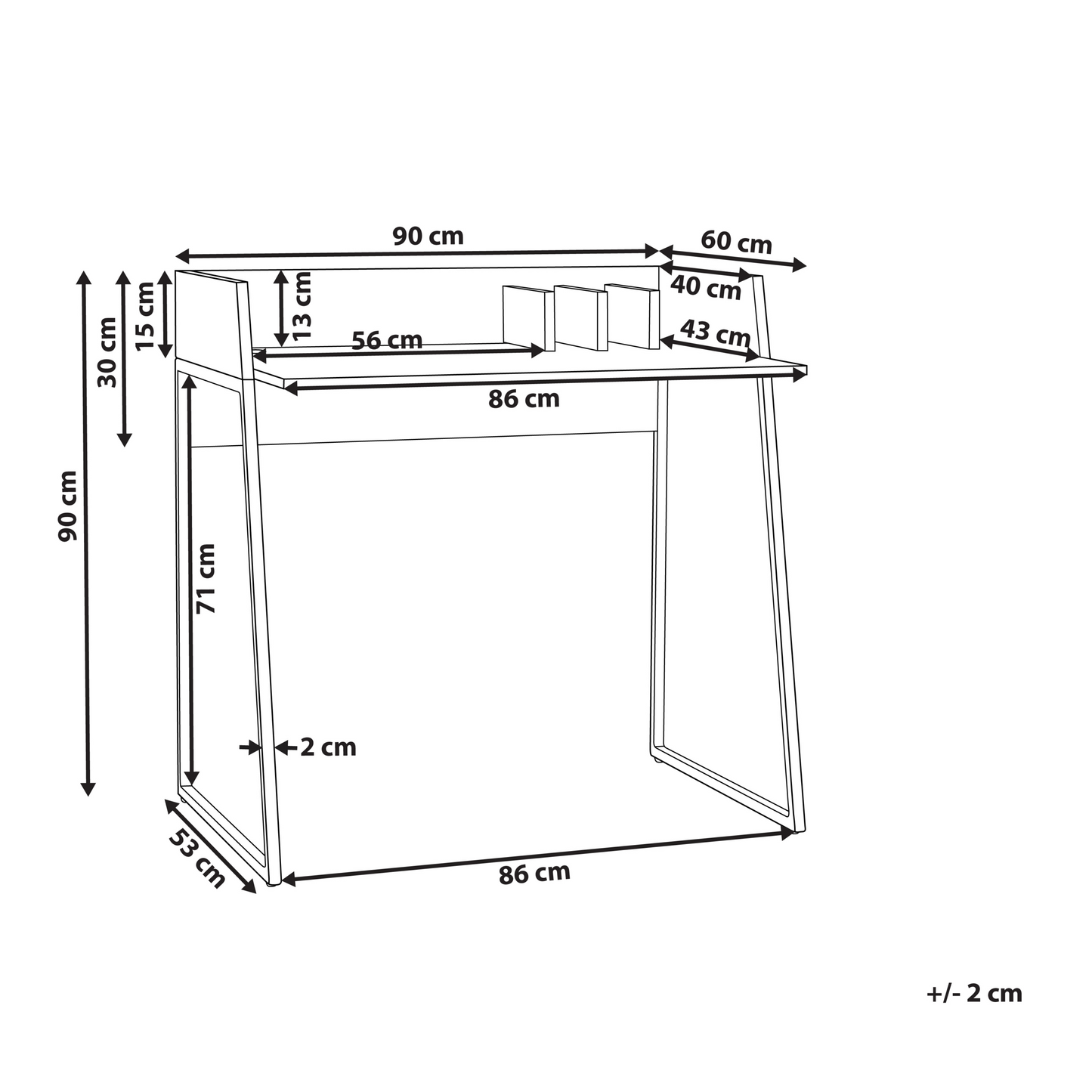 Home Office Lux Desk 90x60 cm Two Tone Light Brown And White MDF Top With Grommet Hole Organizers