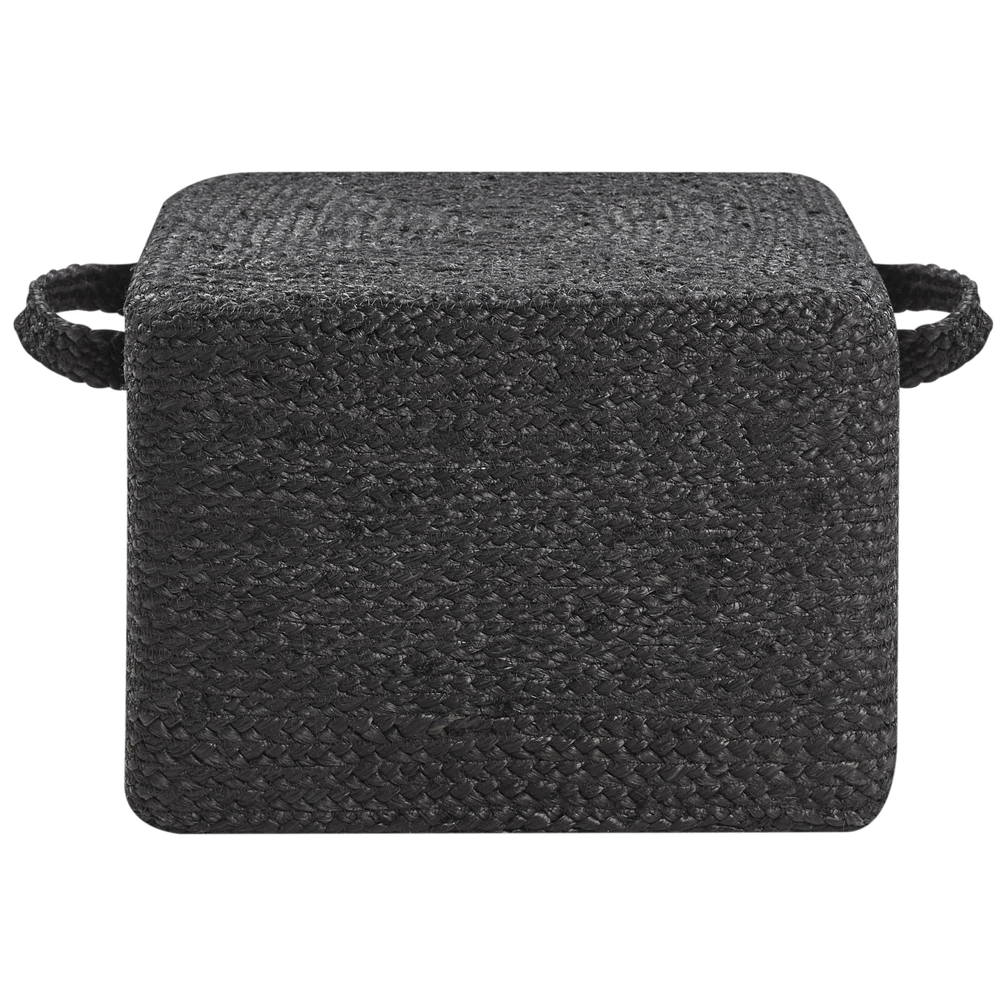 Pouffe Black Jute EPS Beads With Handles 45 x 45 x 30cm